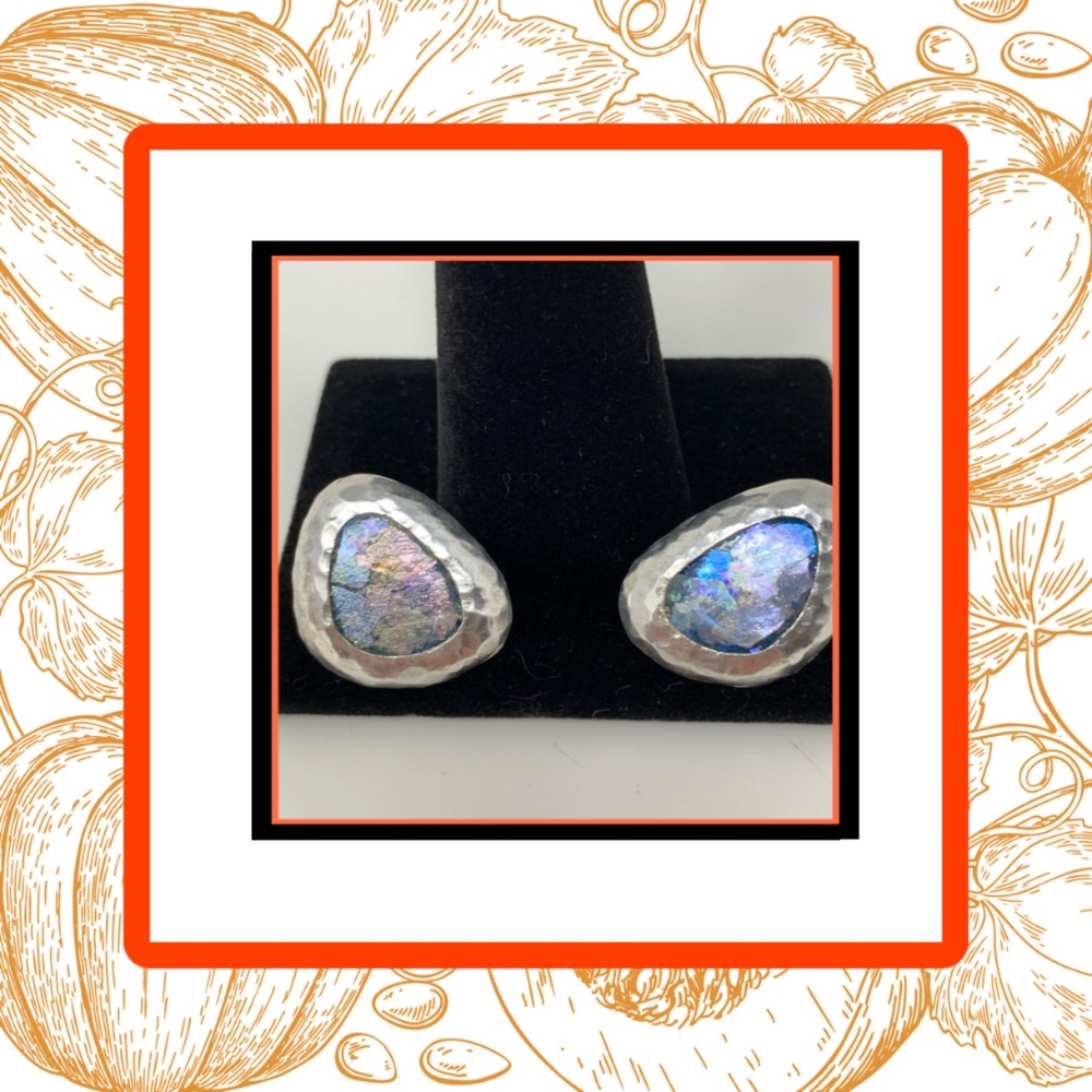 Paz Creation Roman Glass /Sterling Silver Earrings